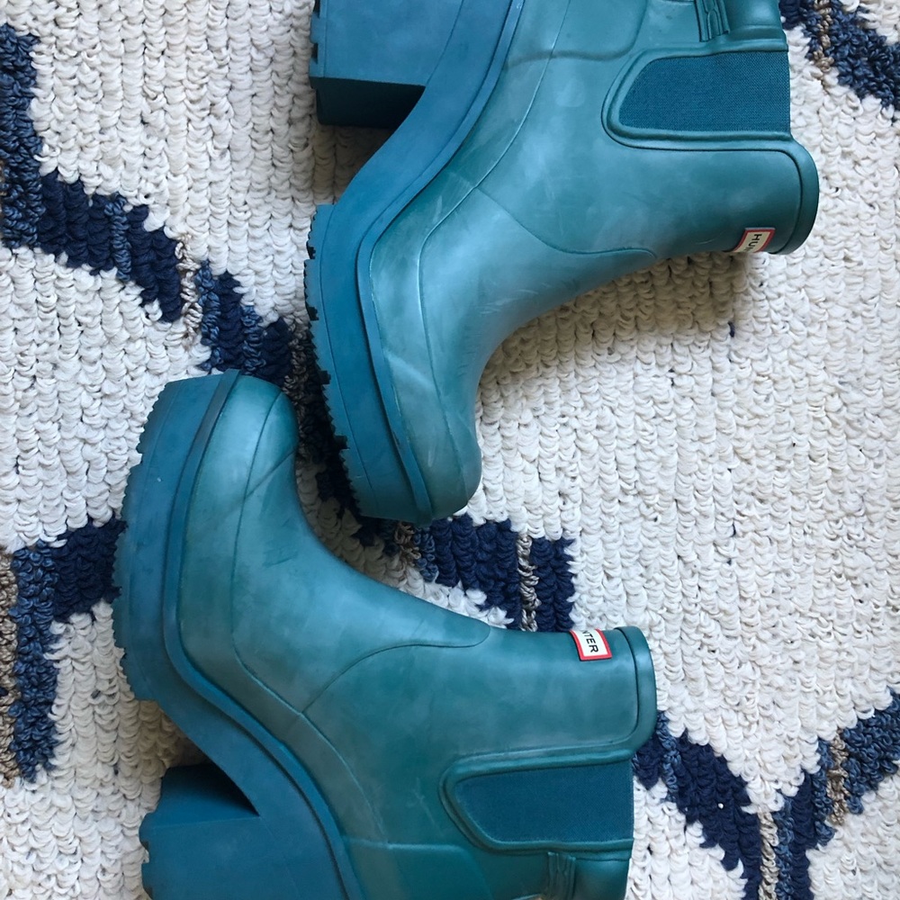 Blue Hunter Rain Boots With Heel